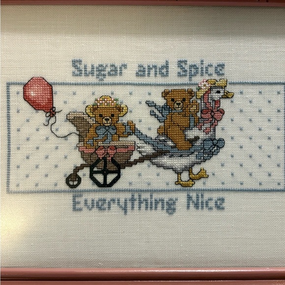 Vintage Charming Pink Framed Fiber Art - Picture 2 of 6